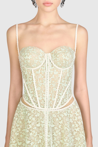 Emani Floral Lace Corset Cutout Maxi Dress - Mint