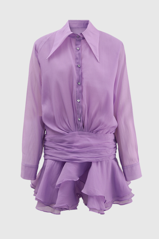 Ember Ruched Ruffle Mini Dress - Purple