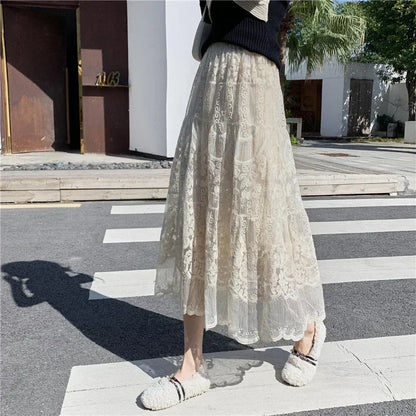 Embroidered Flower Lace High Waist Boho Skirt