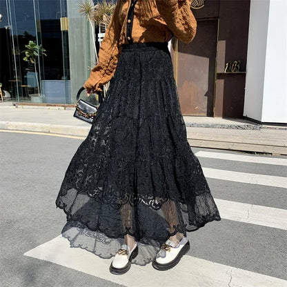 Embroidered Flower Lace High Waist Boho Skirt