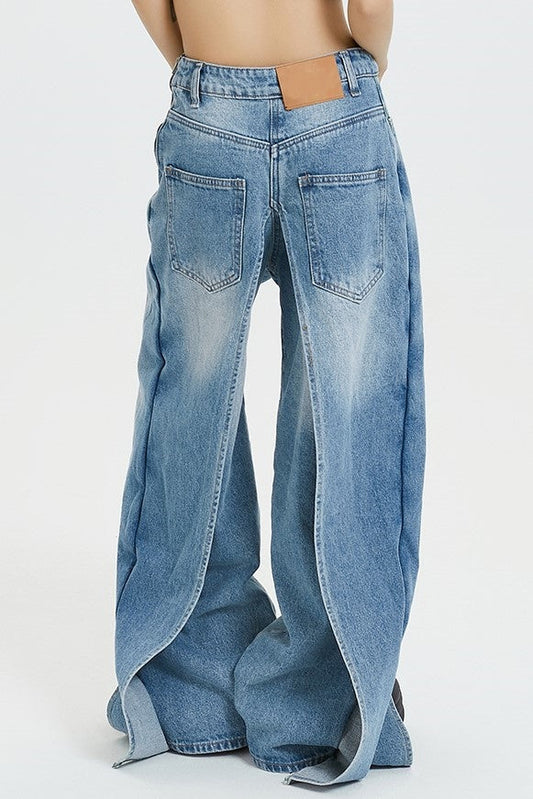 Emely Deconstructed Fake Two-piece Jeans - Blue