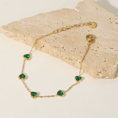Emerald Hearts Gold Bracelet