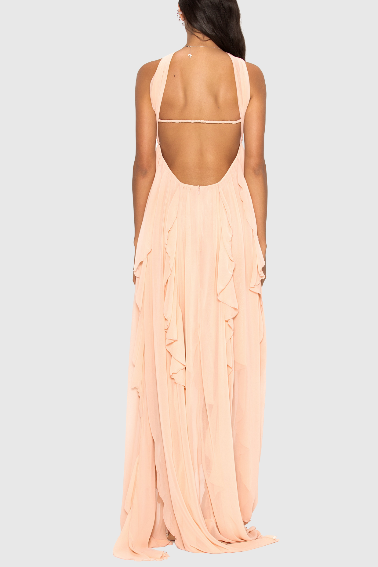 Emine Halter Ruffle Split Maxi Dress - Peach