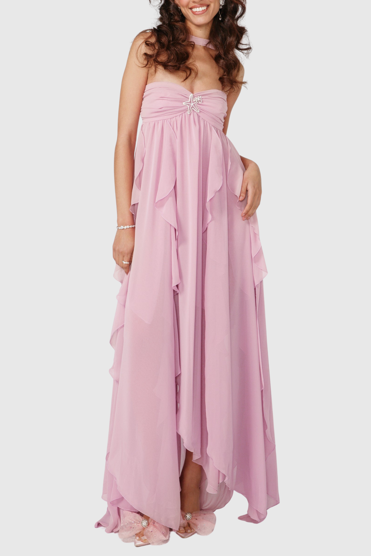 Emine Halter Ruffle Split Maxi Dress - Purple