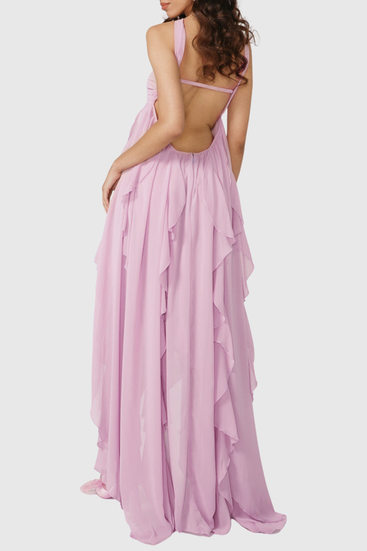 Emine Halter Ruffle Split Maxi Dress - Purple