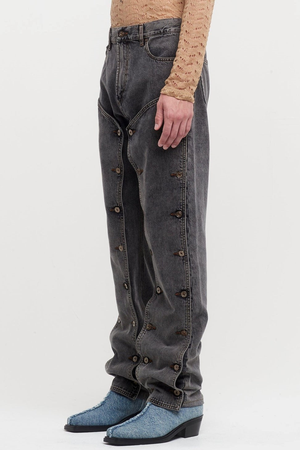 Emmalyn Patchwork Button Jeans - Grey