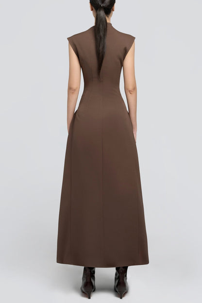 Eorkone Symmetric Drapes Flared Midi Dress - Brown