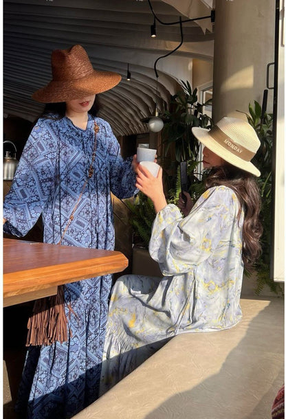 Breeze Cotton Long Dress Sweet & Relaxed Travel-Ready Loose Fit Gown Flowy Floral Dress