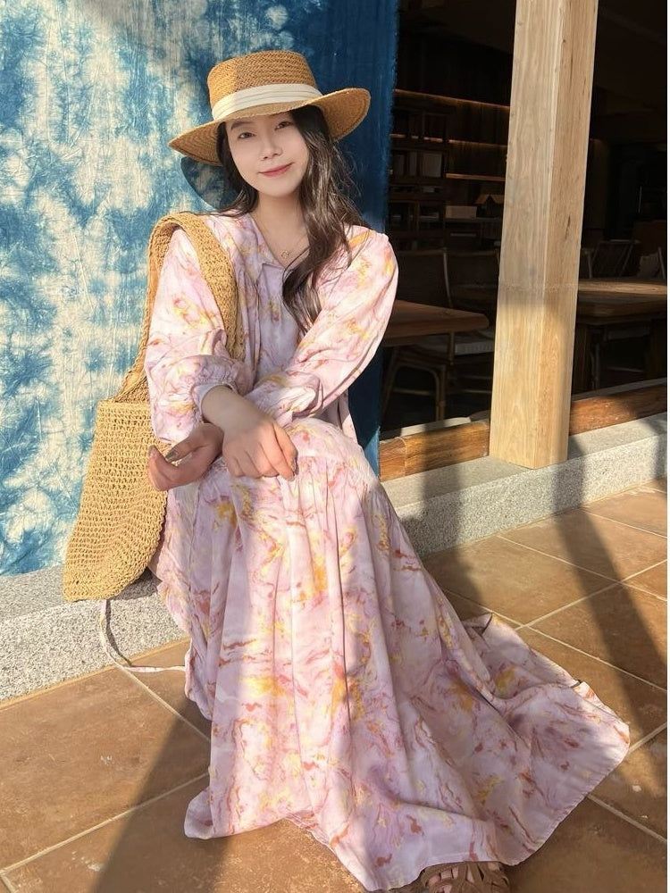 Breeze Cotton Long Dress Sweet & Relaxed Travel-Ready Loose Fit Gown Flowy Floral Dress