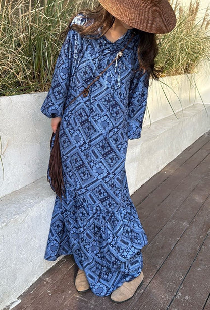 Breeze Cotton Long Dress Sweet & Relaxed Travel-Ready Loose Fit Gown Flowy Floral Dress