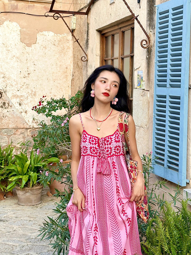 Ethnic Embroidered Maxi Dress Boho Summer Holiday Outfit