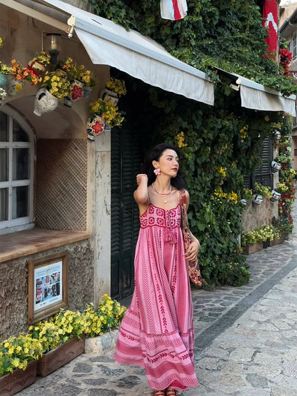 Ethnic Embroidered Maxi Dress Boho Summer Holiday Outfit