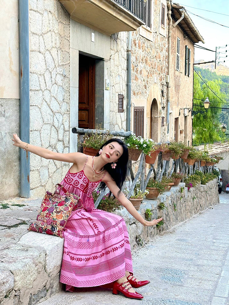 Ethnic Embroidered Maxi Dress Boho Summer Holiday Outfit