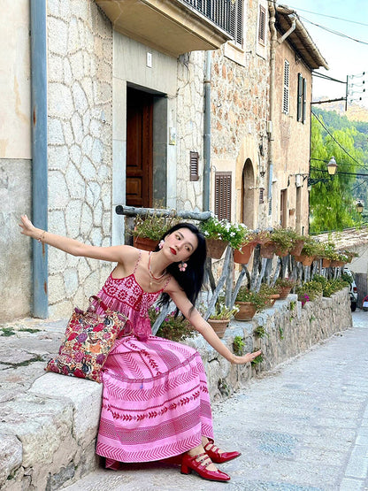 Ethnic Embroidered Maxi Dress Boho Summer Holiday Outfit