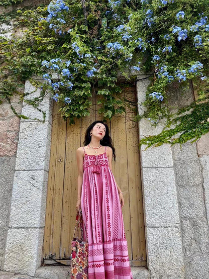 Ethnic Embroidered Maxi Dress Boho Summer Holiday Outfit