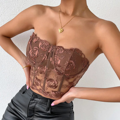 Floral Lace Backless Short Y2K Sexy Crop Top