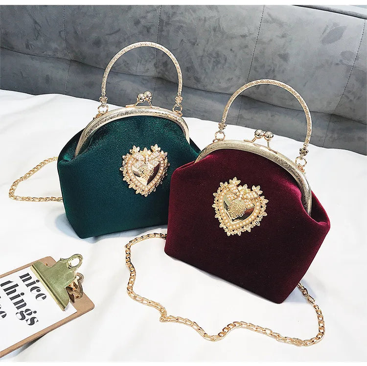 Shiny Heart Shape Evening Clutch Chain Shoulder Bag