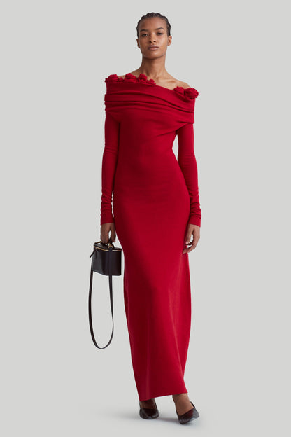 Evelyn Floral Applique One Shoulder Maxi Dress