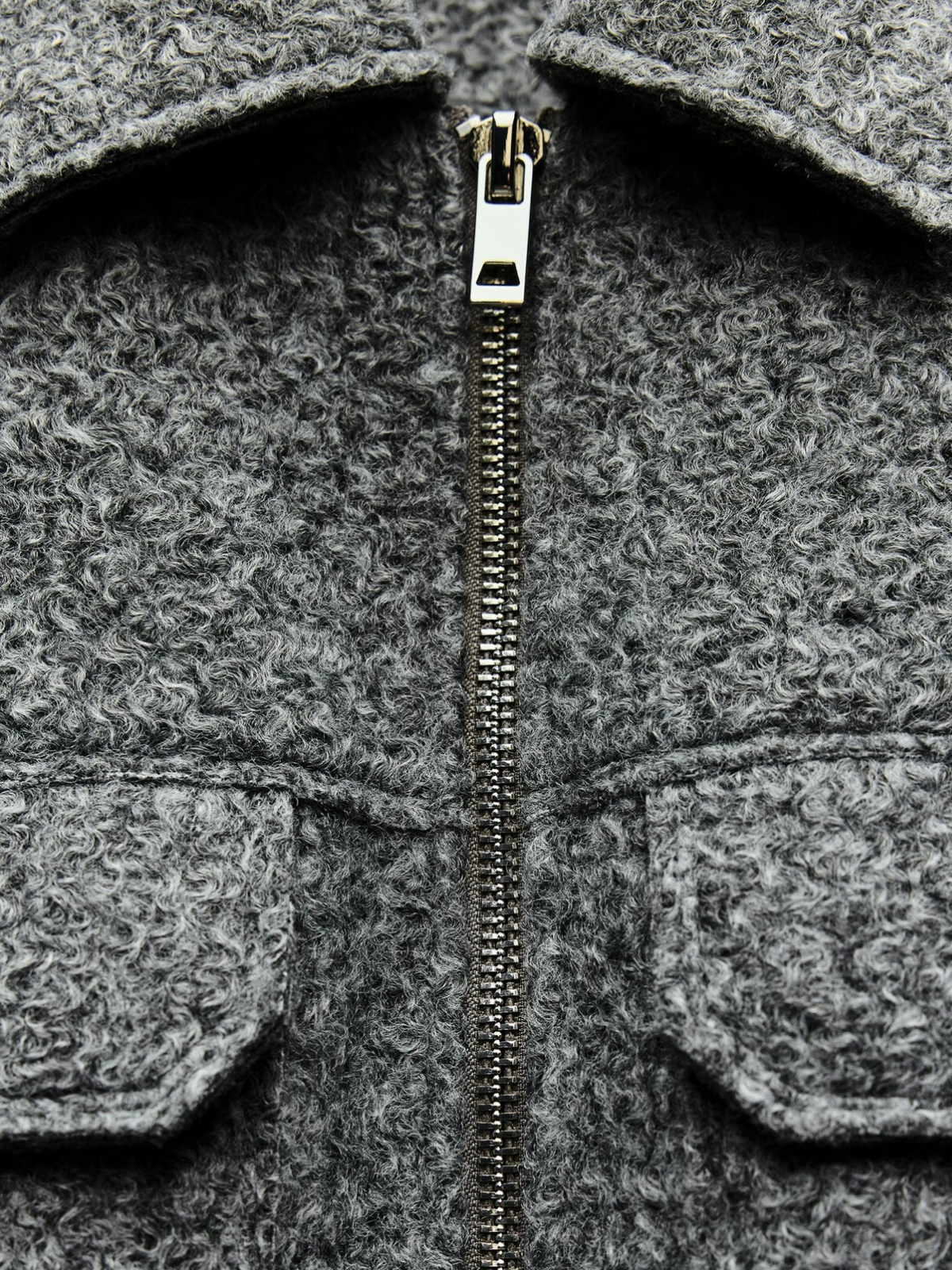 Casual Style Bouclé Grey Jacket