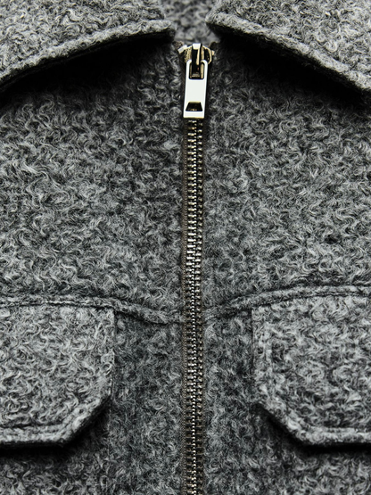 Casual Style Bouclé Grey Jacket