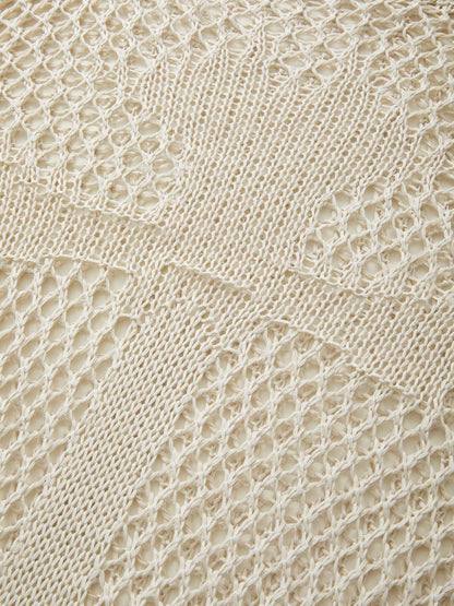 Cross Pattern Crochet Hollow Long Sleeve Knit Top