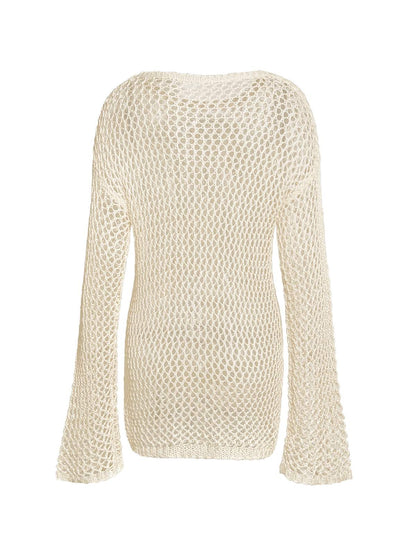 Cross Pattern Crochet Hollow Long Sleeve Knit Top