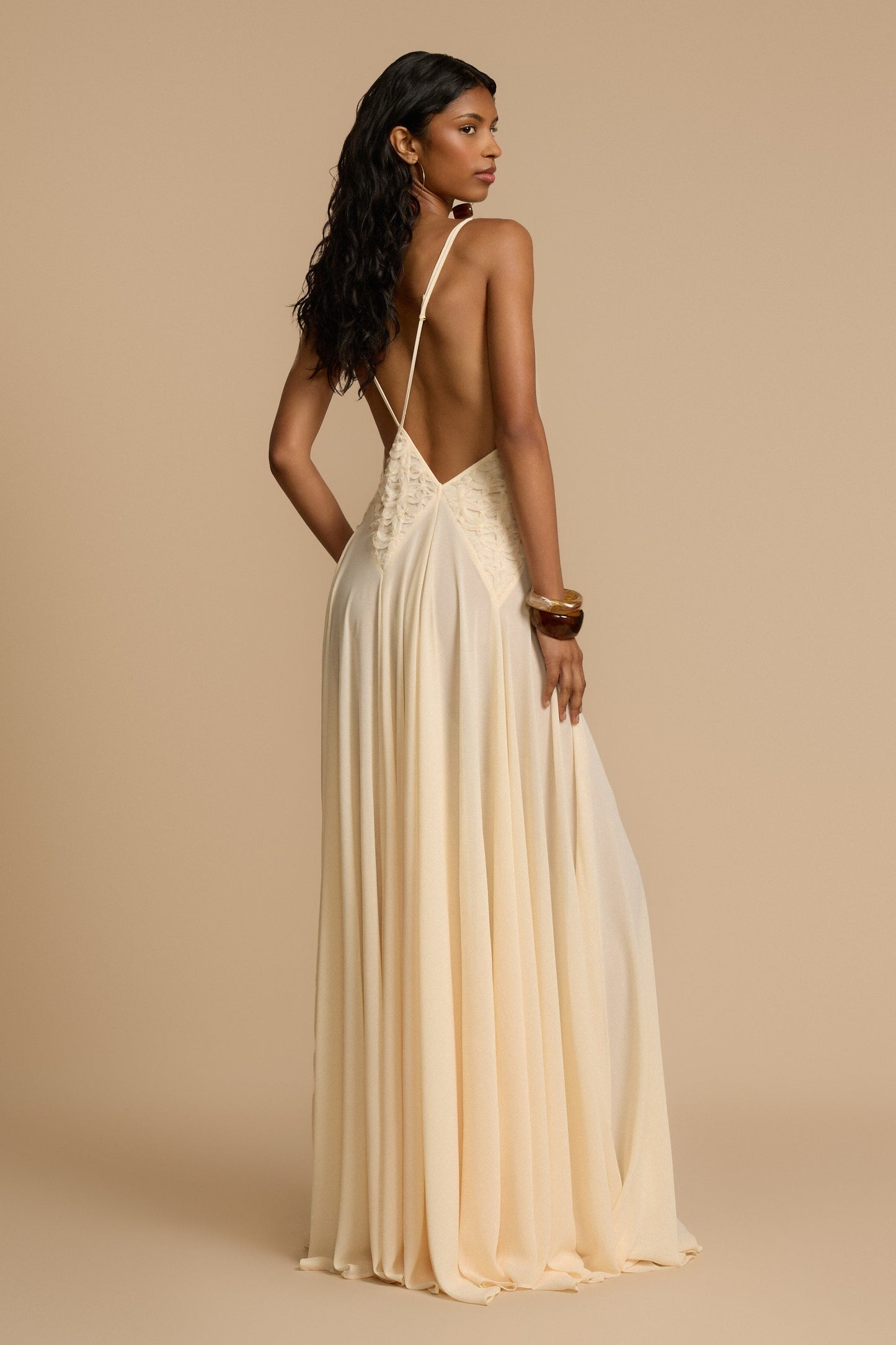 Cecilia Plunge Neck Chiffon Maxi Dress