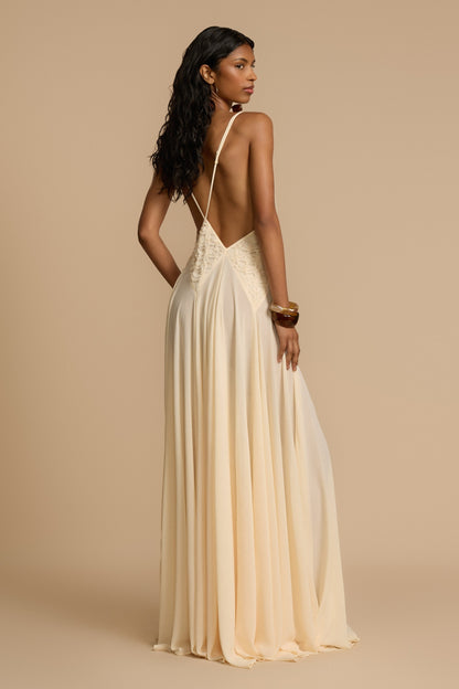 Cecilia Plunge Neck Chiffon Maxi Dress