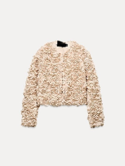 Flower Textured Cropped Full Sleeves Jacket