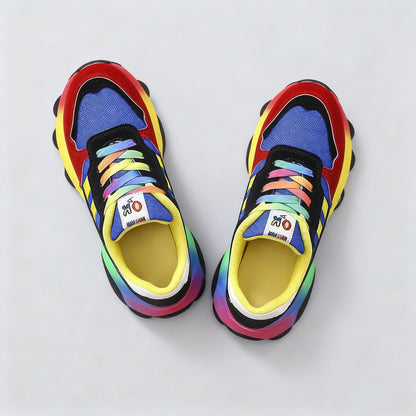 Women's Orthopedic Rainbow Lace-Up Sneakers – Colorful Comfort Chunky Trainers
