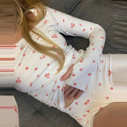 Sweet Girl Long Sleeve Crop Top Shorts Two Pieces Set