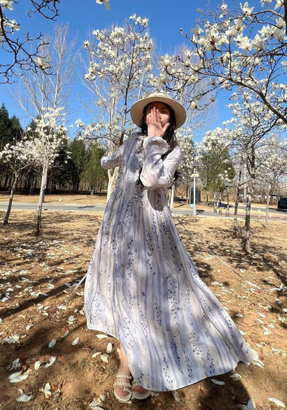 Fairy Mood Korean-Inspired Cotton Long Dress Comfy Soft Girl Style Gown
