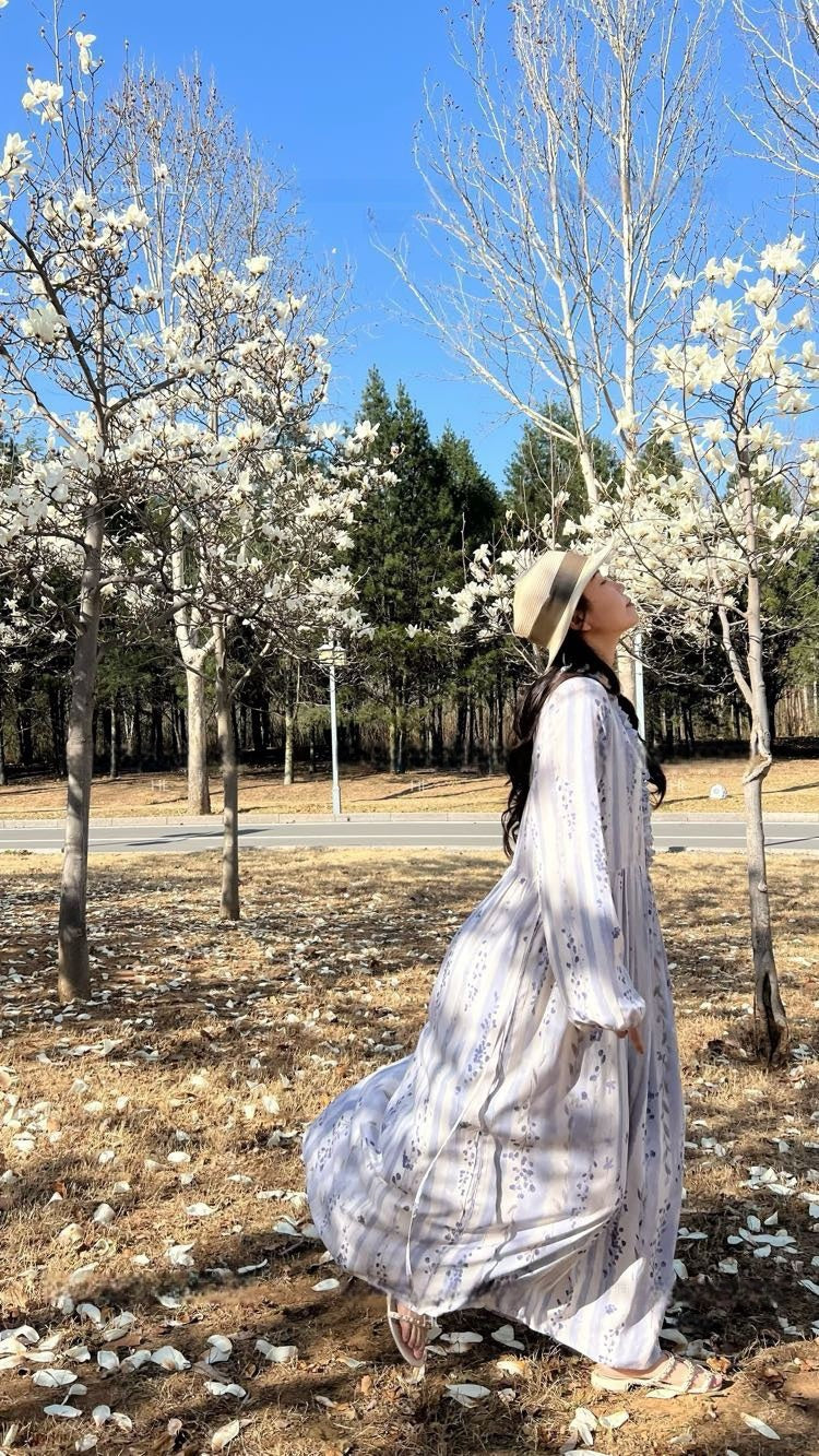 Fairy Mood Korean-Inspired Cotton Long Dress Comfy Soft Girl Style Gown