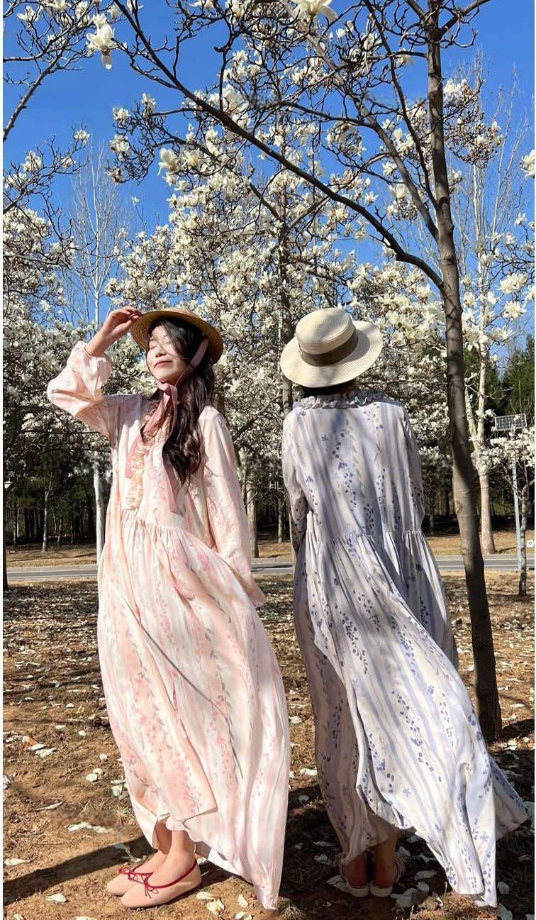 Fairy Mood Korean-Inspired Cotton Long Dress Comfy Soft Girl Style Gown