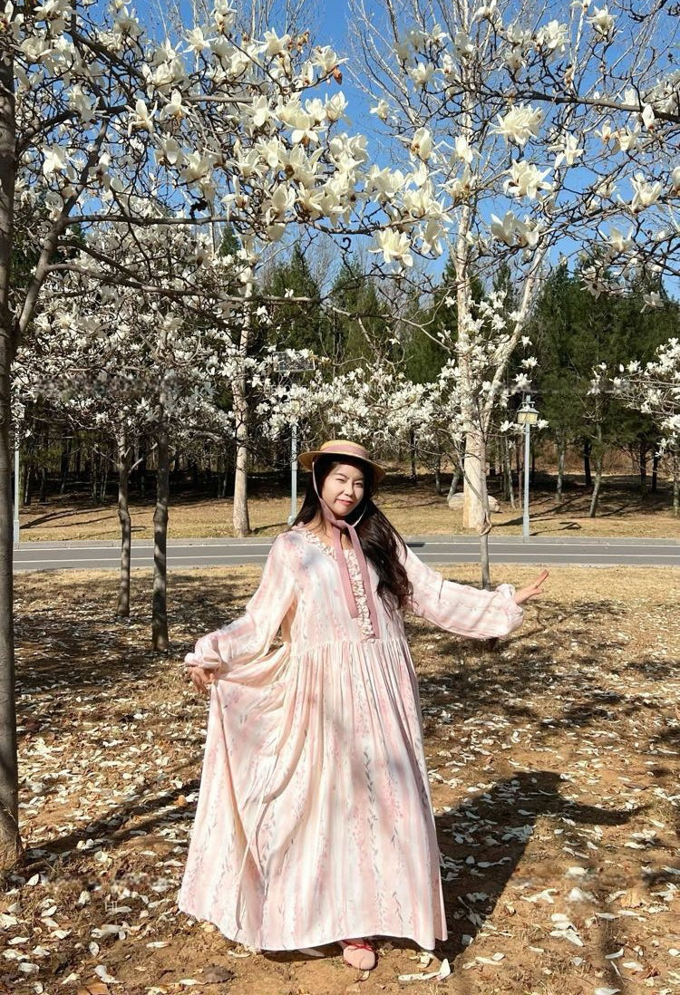 Fairy Mood Korean-Inspired Cotton Long Dress Comfy Soft Girl Style Gown