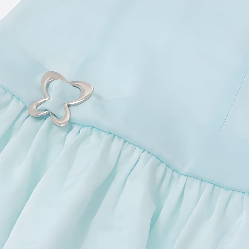 Butterfly Buckle Sweetheart Spaghetti Strap Layered Tulle Mini Dress