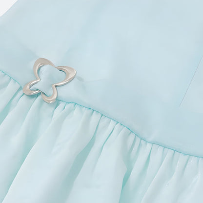 Butterfly Buckle Sweetheart Spaghetti Strap Layered Tulle Mini Dress