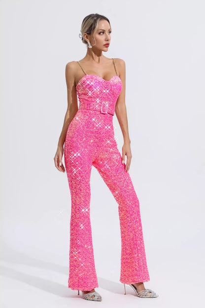 Fallon Rose Red Sequins Jumpsuit