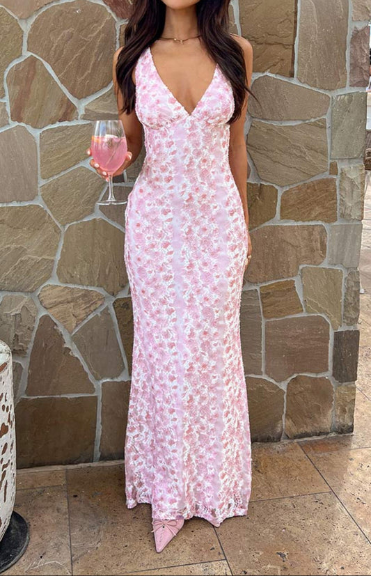Bianca Pink Lace Maxi Dress