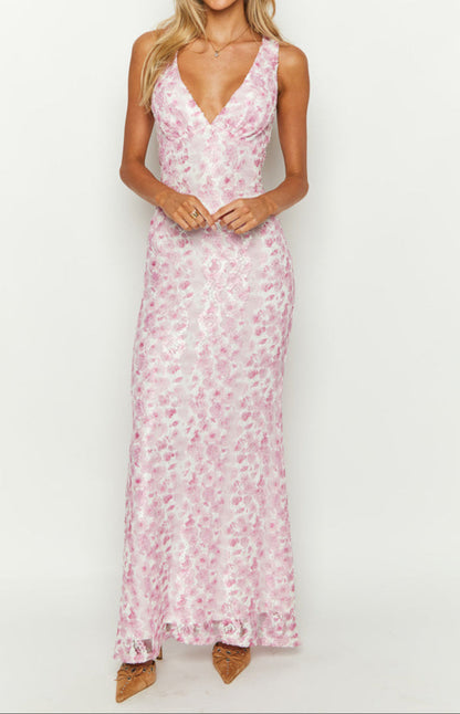 Bianca Pink Lace Maxi Dress