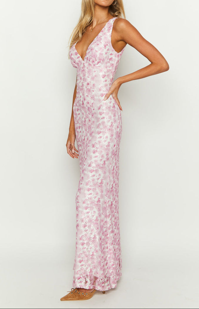 Bianca Pink Lace Maxi Dress