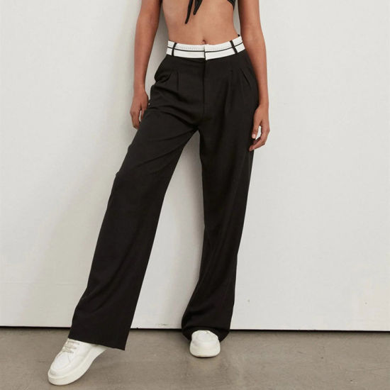 Women's High-Waist Straight Wide-Leg Trousers – Elegant Black Tailored Pants