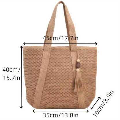 Large Capacity Fringe Straw Shoulder Bag