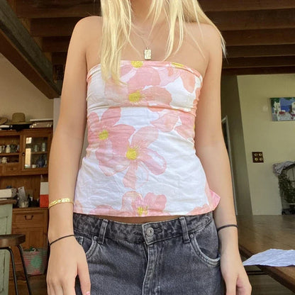 Flower Tie Backless Crop Top