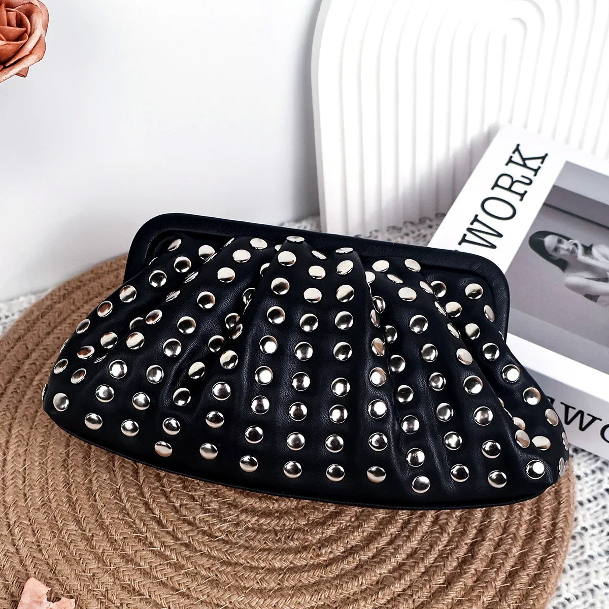 Rivet Ruched Hobo Evening Wristlet