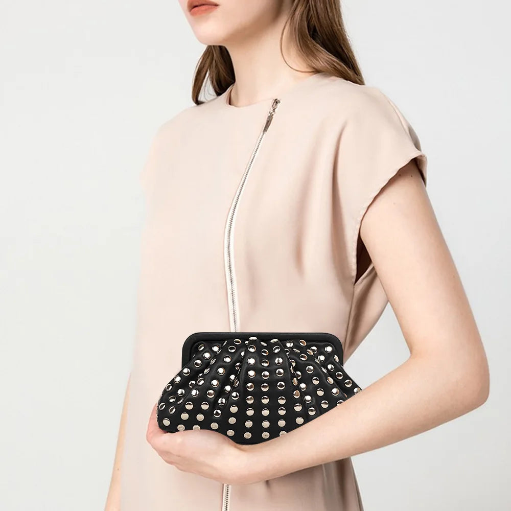 Rivet Ruched Hobo Evening Wristlet