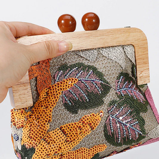 Fashion Sequins Flower Clutch Bag Wristlet