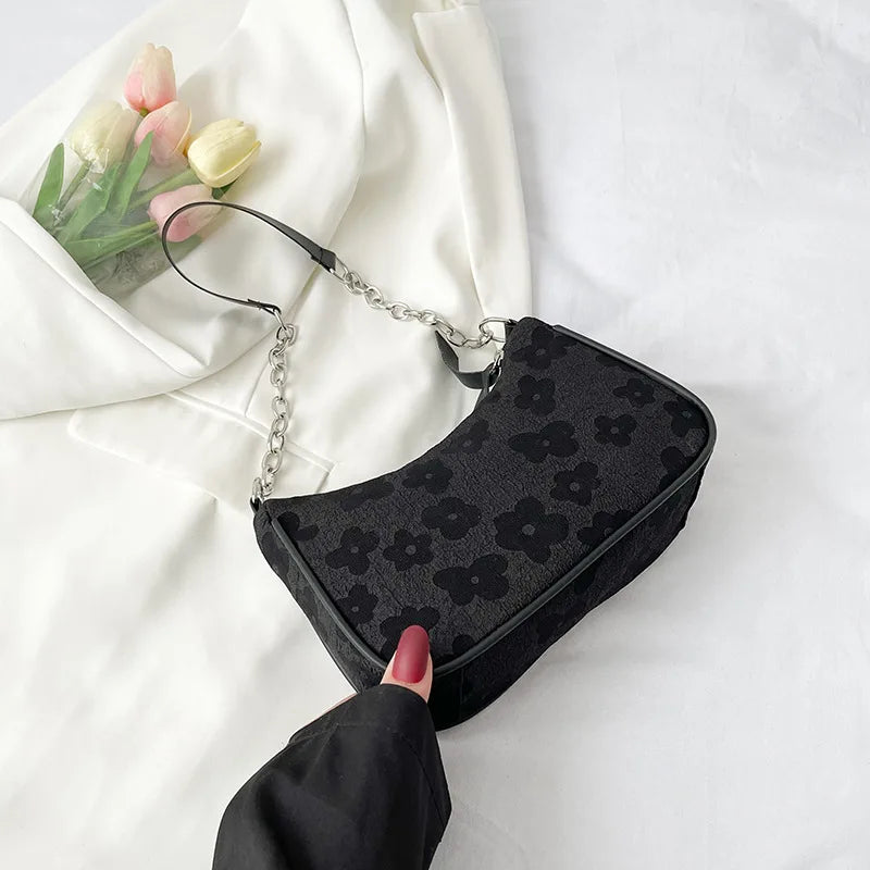 Flower Pattern Handle Underarm Shoulder Bag