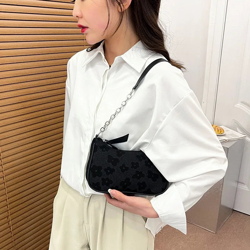 Flower Pattern Handle Underarm Shoulder Bag
