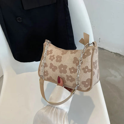 Flower Pattern Handle Underarm Shoulder Bag